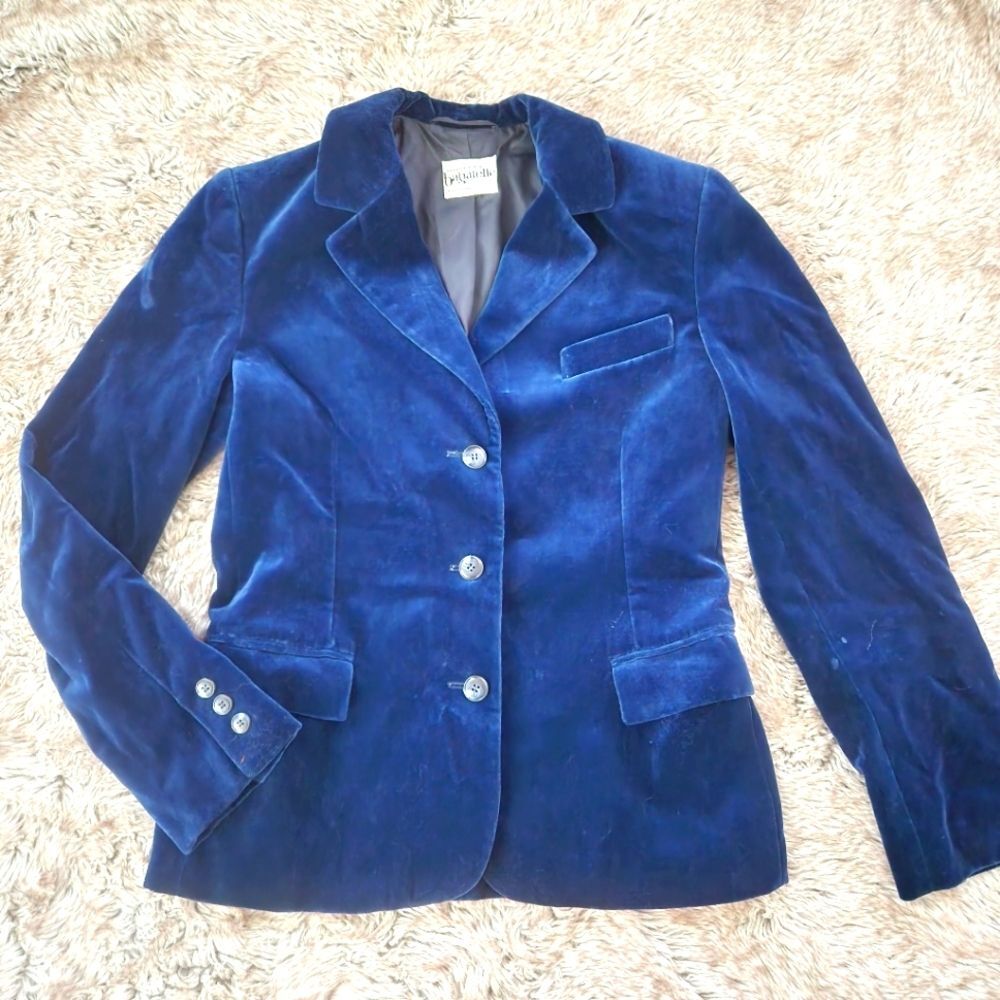 Margaret Godfrey for Bagatelle Vintage Blue Velvet Blazer Jacket Size 12